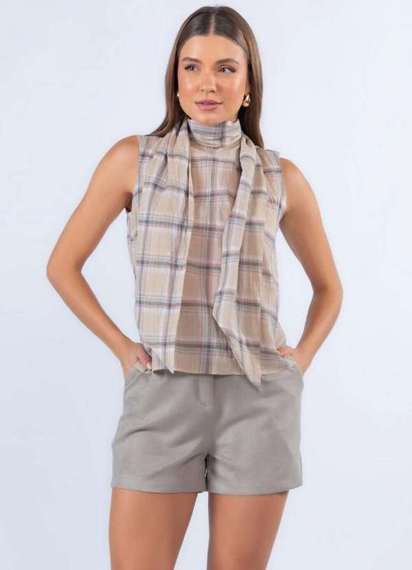 Lamis - Blusa Xadrez em Algodao Bege 2