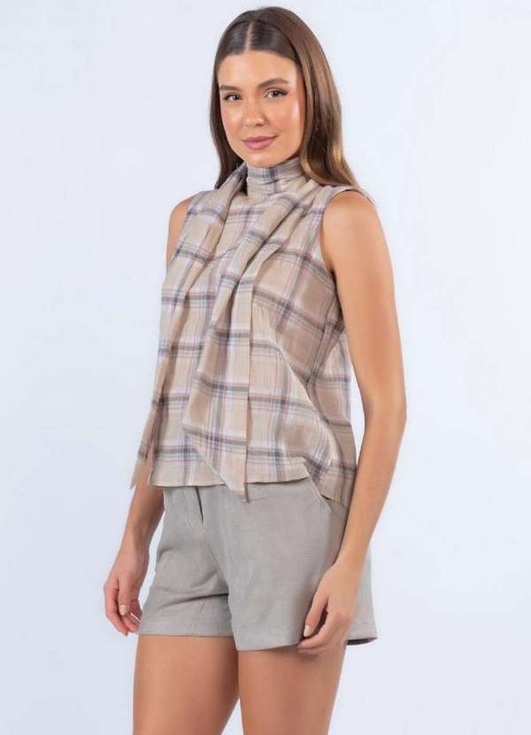 Lamis - Blusa Xadrez em Algodao Bege 3