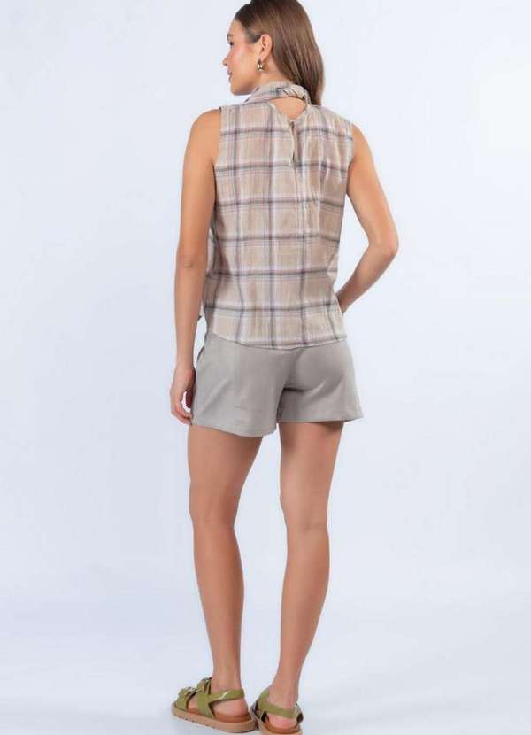 Lamis - Blusa Xadrez em Algodao Bege 4