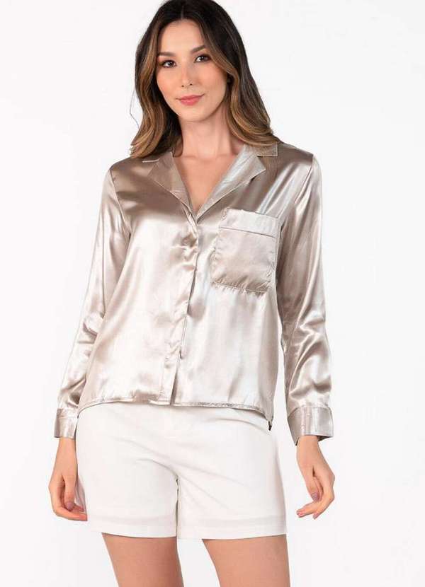 Lamis - Camisa Acetinada Gola Classica Cinza