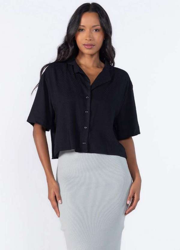 Lamis - Camisa Cropped com Botoes Preto