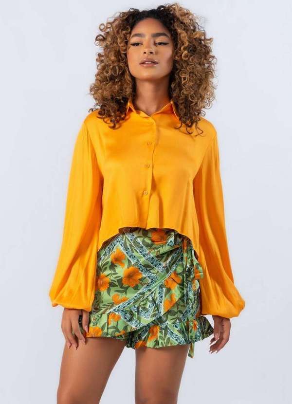 Lamis - Camisa Cropped em Viscose com Elastico Laranja 2