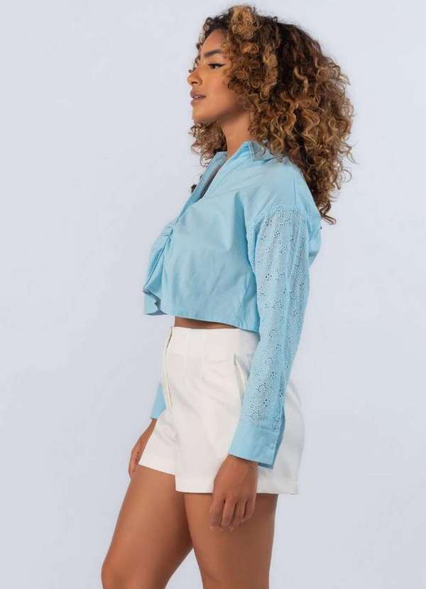 Lamis - Camisa Cropped Manga Corte Laise Azul 3