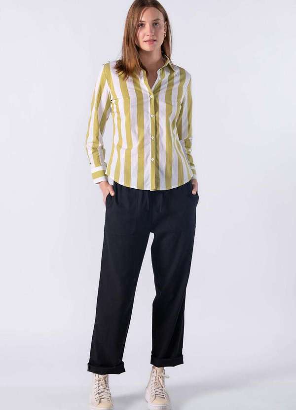 Lamis - Camisa de Manga Longa com Listra Larga Verde