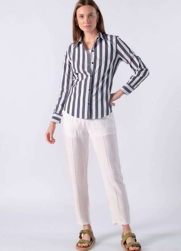 Lamis - Camisa de Manga Longa com Listra Larga Preto