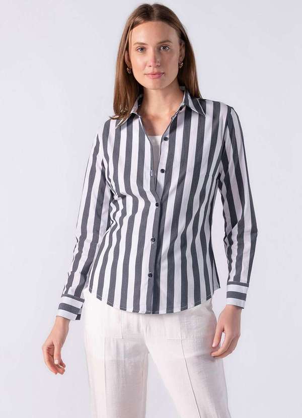 Lamis - Camisa de Manga Longa com Listra Larga Preto 2