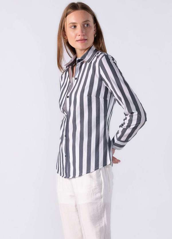 Lamis - Camisa de Manga Longa com Listra Larga Preto 3