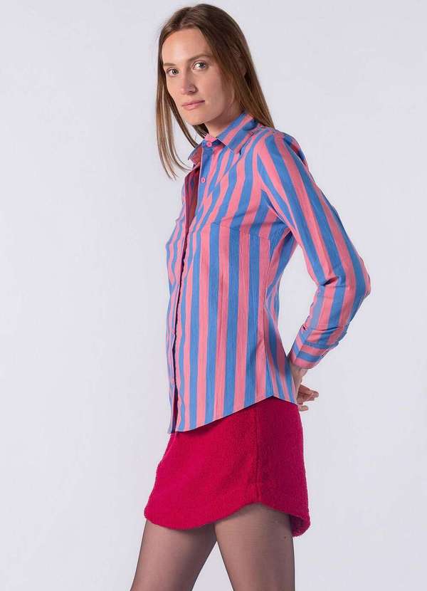 Lamis - Camisa de Manga Longa Gola Tradicional e Listra Larga Pink 3
