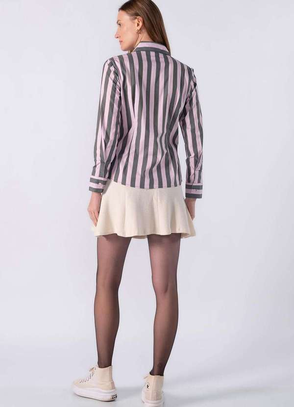 Lamis - Camisa de Manga Longa Gola Tradicional e Listra Larga Rosa 4