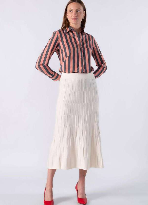 Lamis - Camisa de Manga Longa Gola Tradicional e Listra Larga Salmao