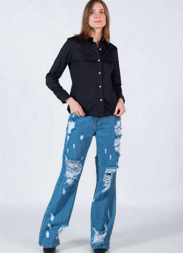 Lamis - Camisa em Algodao Gola Classica Preto