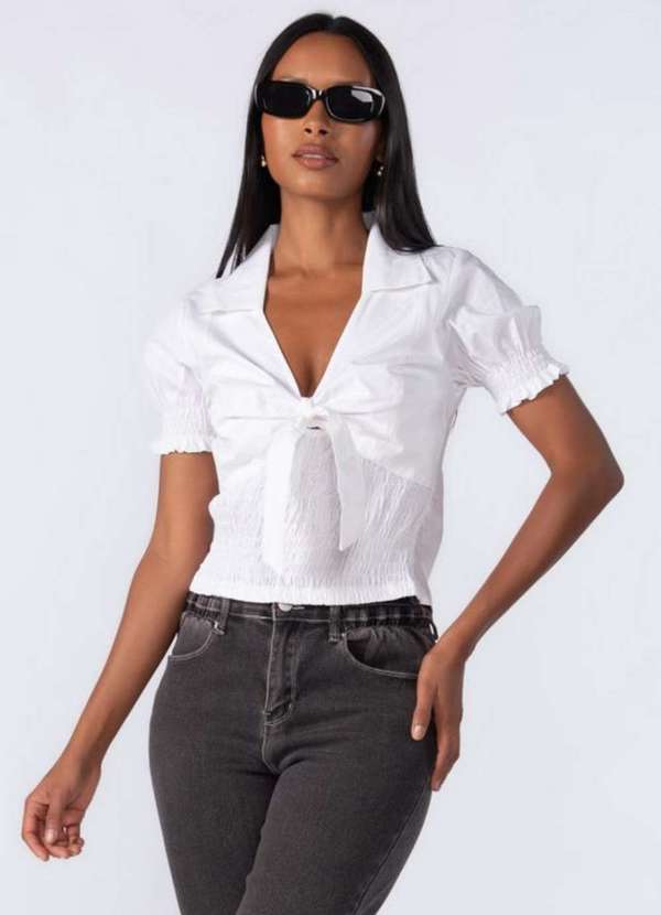 Lamis - Camisa em Algodao Gola e Elastex Branco