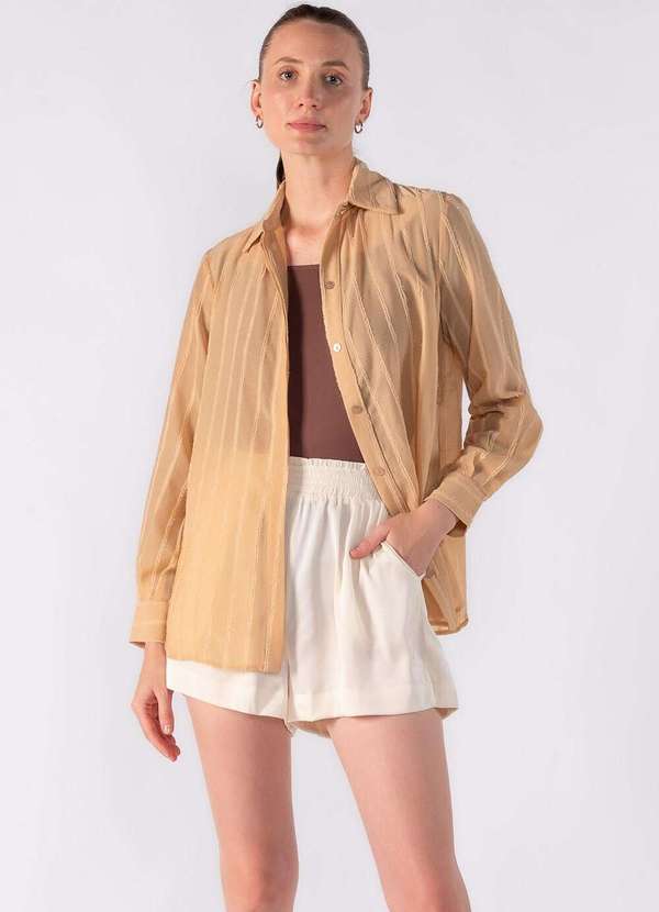 Lamis - Camisa em Chiffon com Detalhes em Lurex Caqui 2