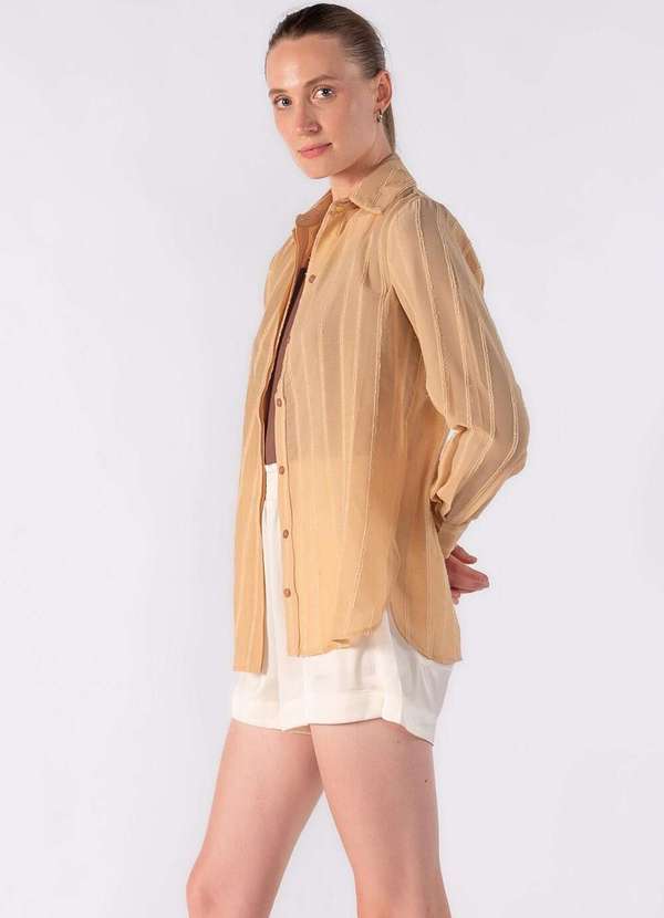 Lamis - Camisa em Chiffon com Detalhes em Lurex Caqui 3