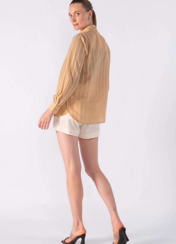 Lamis - Camisa em Chiffon com Detalhes em Lurex Caqui 4