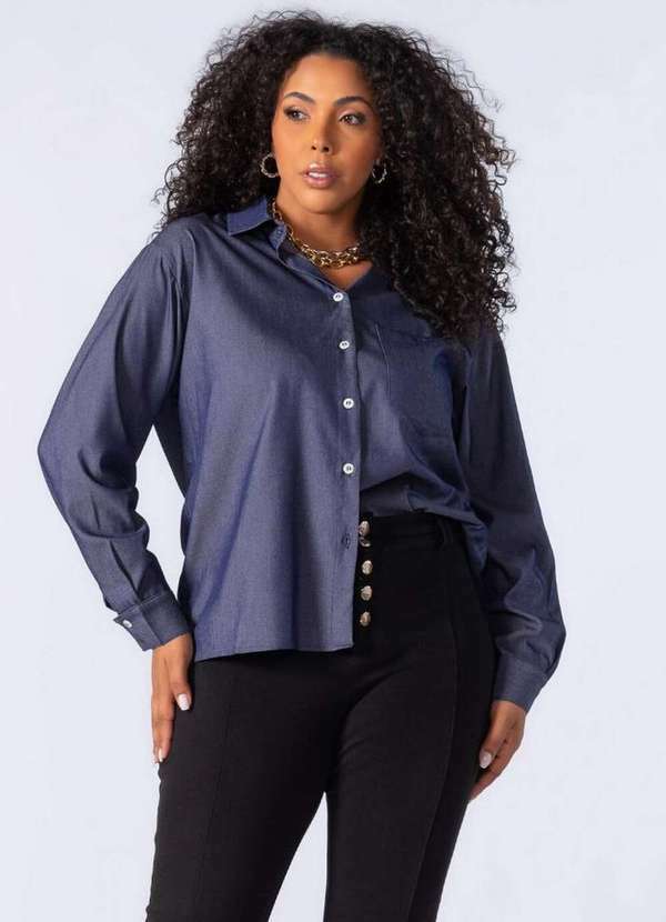 Lamis - Camisa em Viscose Gola Classica Azul