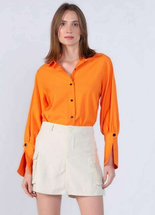 Lamis - Camisa em Viscose Punho Alongado Laranja