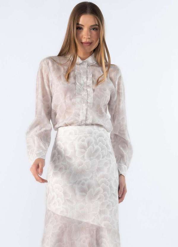 Lamis - Camisa Estampada Detalhe em Babado Off White