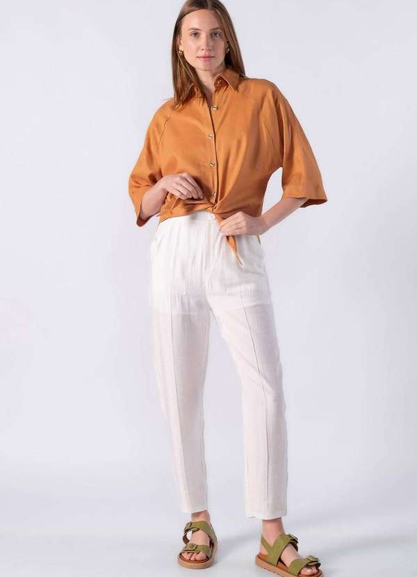 Lamis - Camisa Lisa Ampla com Amarracao Caqui