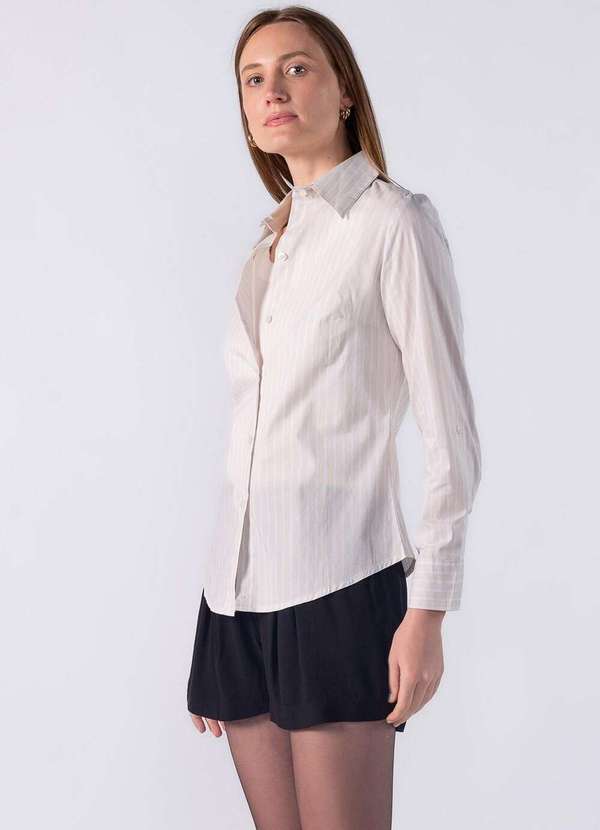 Lamis - Camisa Listra Dupla Detalhe na Manga Bege 3