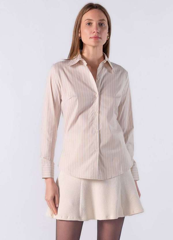 Lamis - Camisa Listra Dupla Detalhe na Manga Caqui