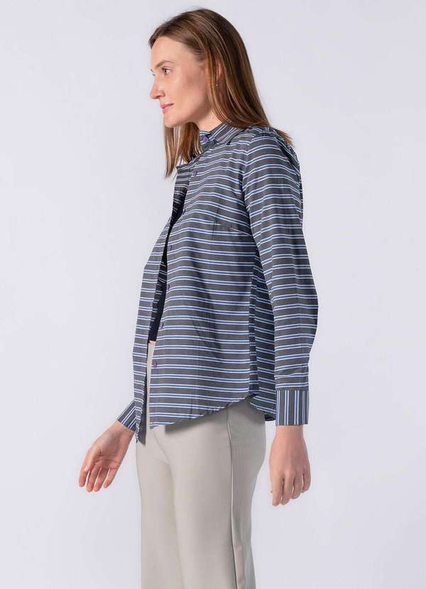 Lamis - Camisa Listra Horizontal Colorida Fundo Grafite Azul 3