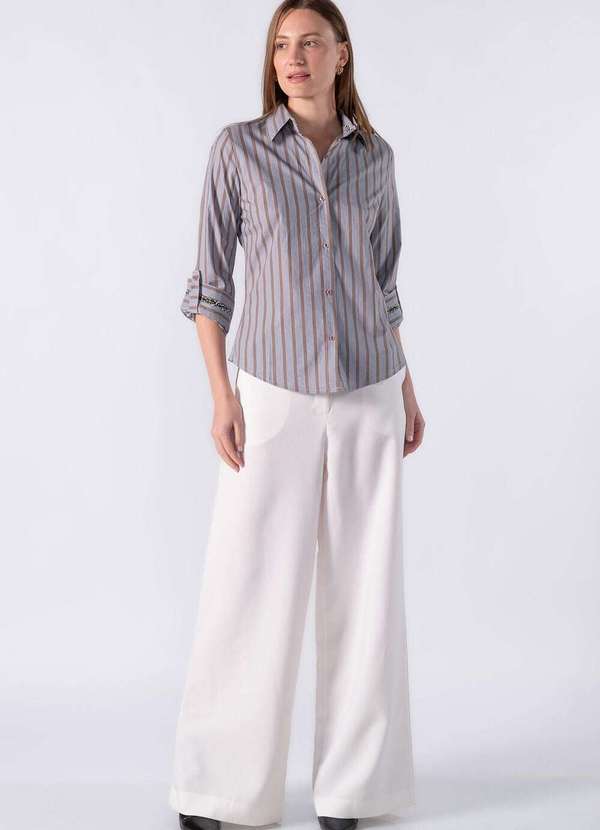 Lamis - Camisa Listrada com Detalhe Estampado no Punho Marrom