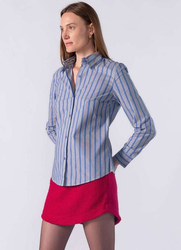 Lamis - Camisa Listrada com Detalhe Estampado no Punho Azul 3