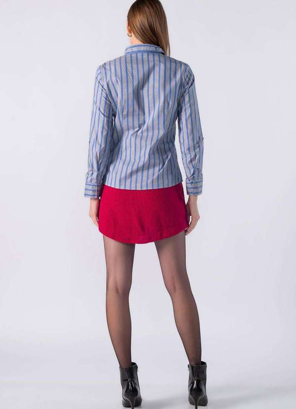 Lamis - Camisa Listrada com Detalhe Estampado no Punho Azul 4