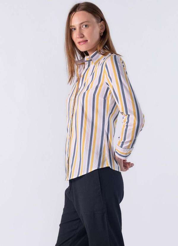 Lamis - Camisa Listrada e Fechamento Frontal Por Botões Amarelo 3