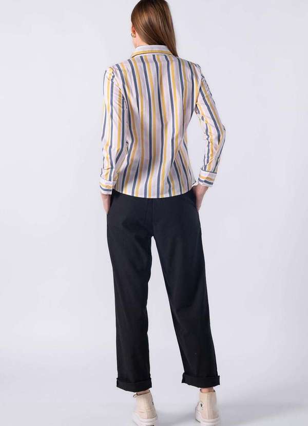 Lamis - Camisa Listrada e Fechamento Frontal Por Botões Amarelo 4