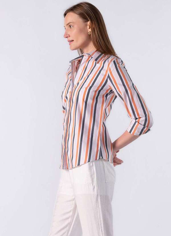 Lamis - Camisa Listrada e Fechamento Frontal Por Botões Laranja 3