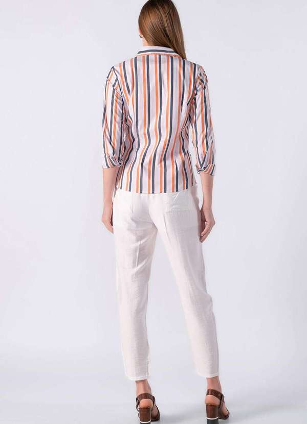 Lamis - Camisa Listrada e Fechamento Frontal Por Botões Laranja 4