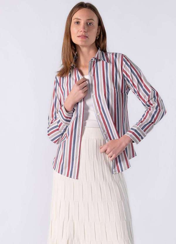Lamis - Camisa Listrada e Fechamento Frontal Por Botões Vermelho
