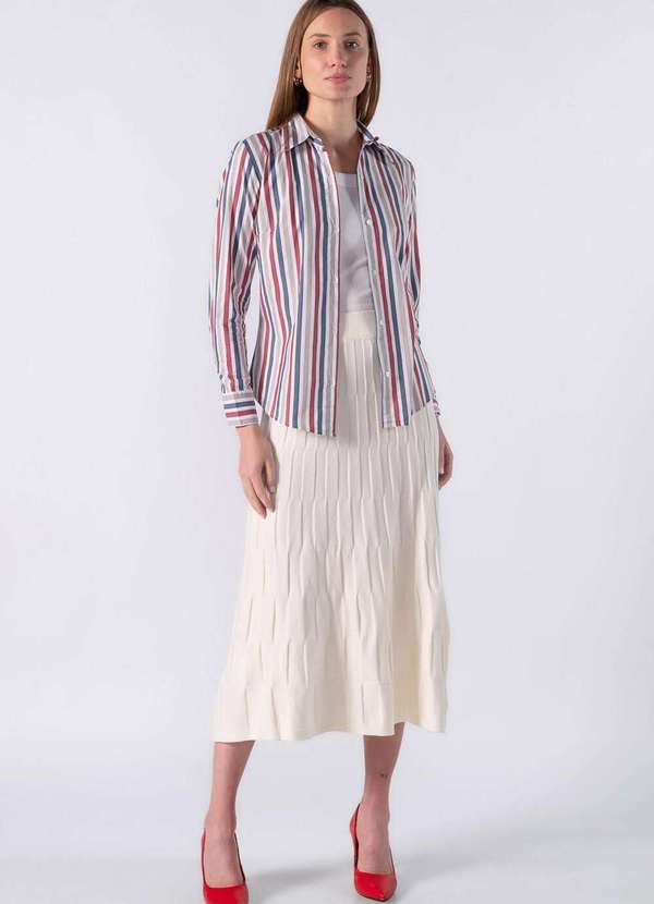 Lamis - Camisa Listrada e Fechamento Frontal Por Botões Vermelho 2