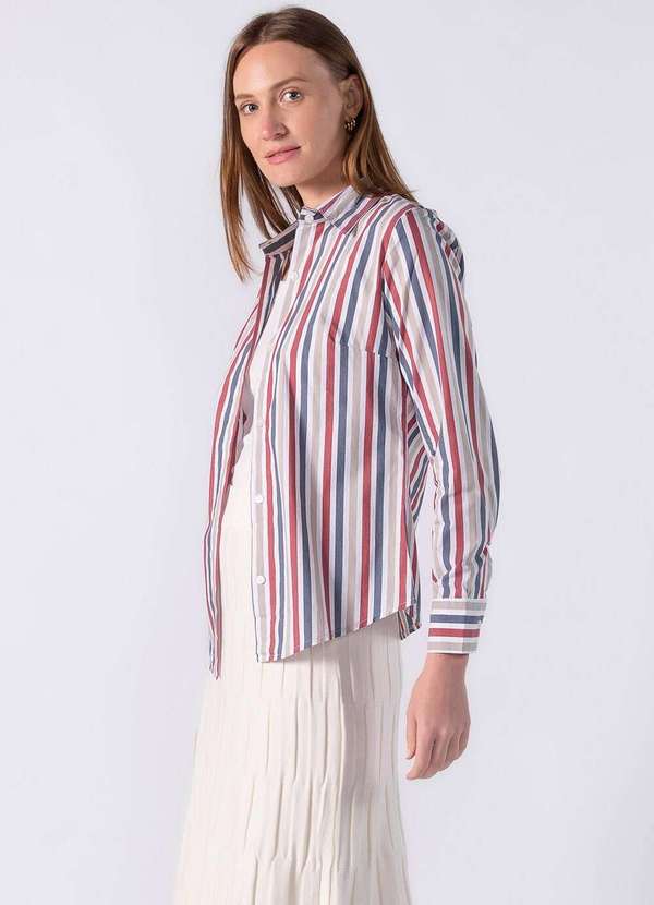Lamis - Camisa Listrada e Fechamento Frontal Por Botões Vermelho 3