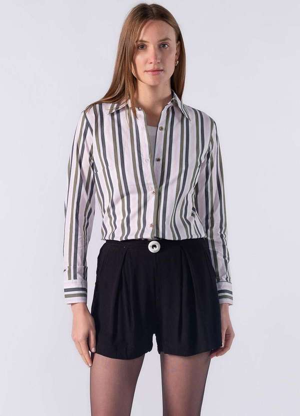 Lamis - Camisa Listrada e Fechamento Frontal Por Botões Verde