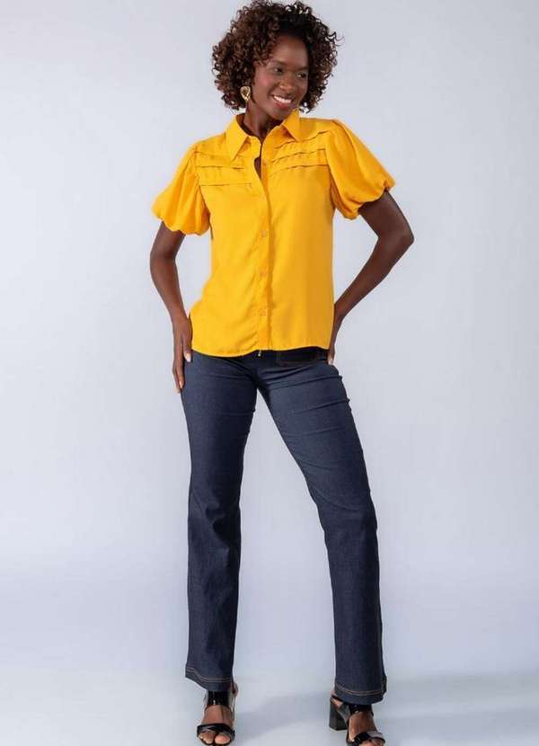 Lamis - Camisa Manga Balone Nervuras Mostarda