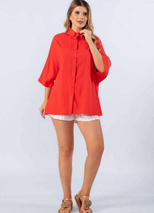 Lamis - Camisa Manga Curta em Viscose Vermelho