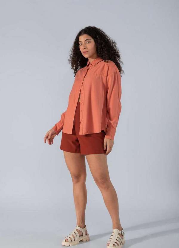 Lamis - Camisa Oversize em Viscose e Botao Frontal Laranja 2