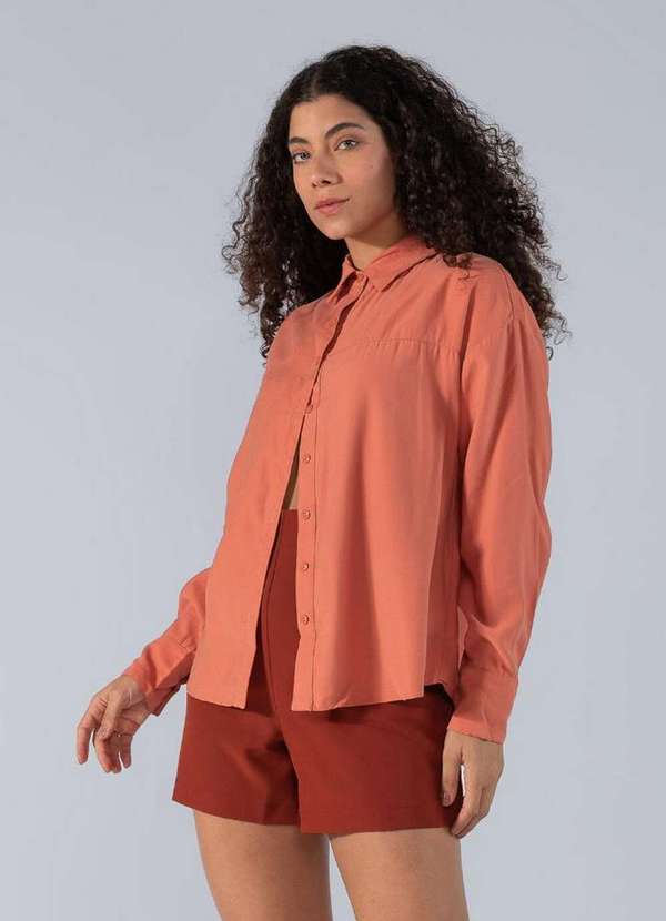 Lamis - Camisa Oversize em Viscose e Botao Frontal Laranja 3