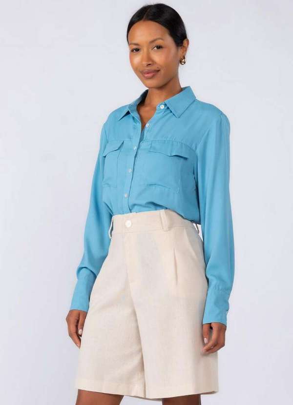 Lamis - Camisa Social em Crepe com Bolsos Azul