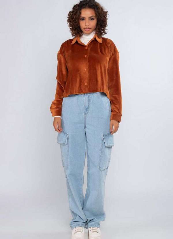 Lamis - Camisa Veludo Botao Frente Ferrugem