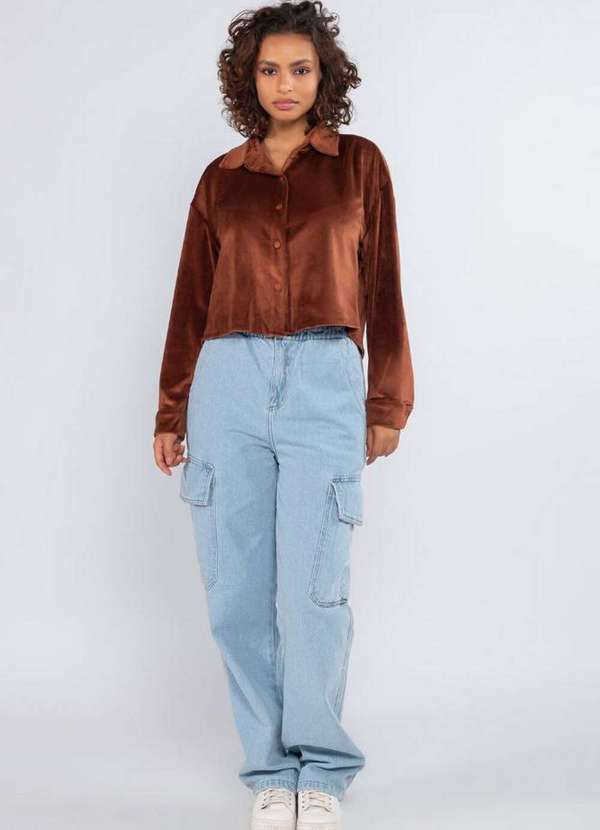 Lamis - Camisa Veludo Botao Frente Marrom