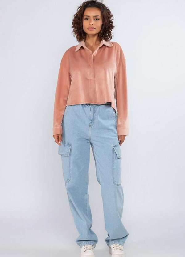 Lamis - Camisa Veludo Botao Frente Rose