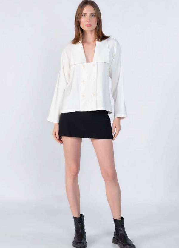 Lamis - Camisa Viscose Gola Longa e Botoes Branco