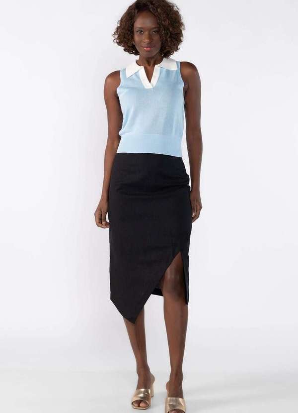 Lamis - Colete Blusa Bicolor com Gola Polo Azul