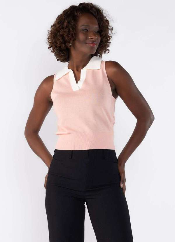 Lamis - Colete Blusa Bicolor com Gola Polo Salmao