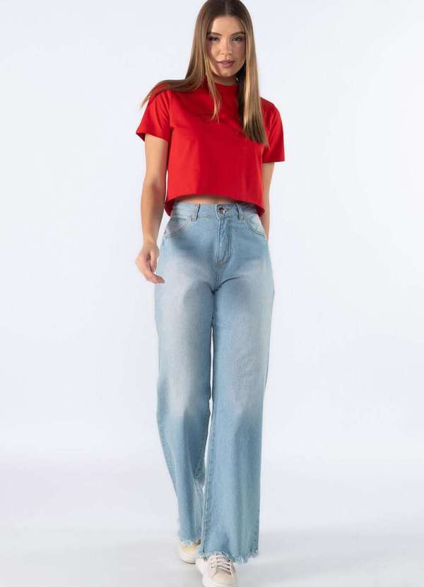 Lamis - Cropped Basica Gola Media Detalhe Canelado Vermelho