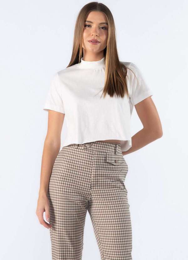 Lamis - Cropped Basica Gola Media Detalhe Canelado Off White 2